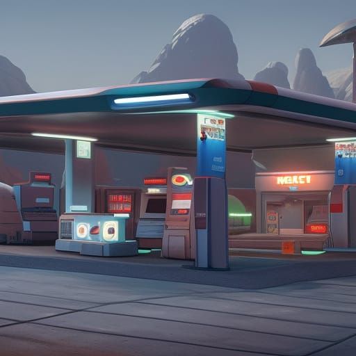 ]Retro gas station on Mars