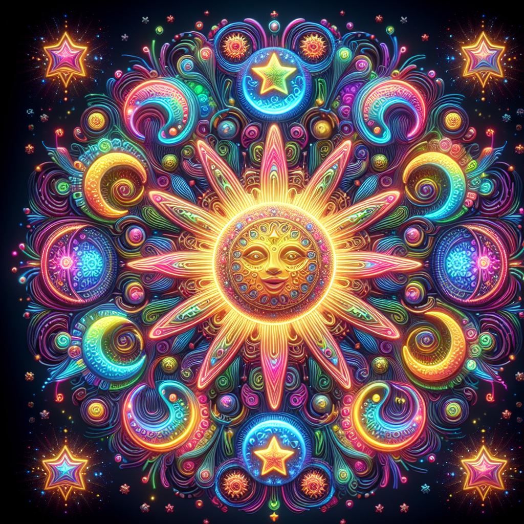 Neon Sun & Stars - Ai Generated Artwork - Nightcafe Creator