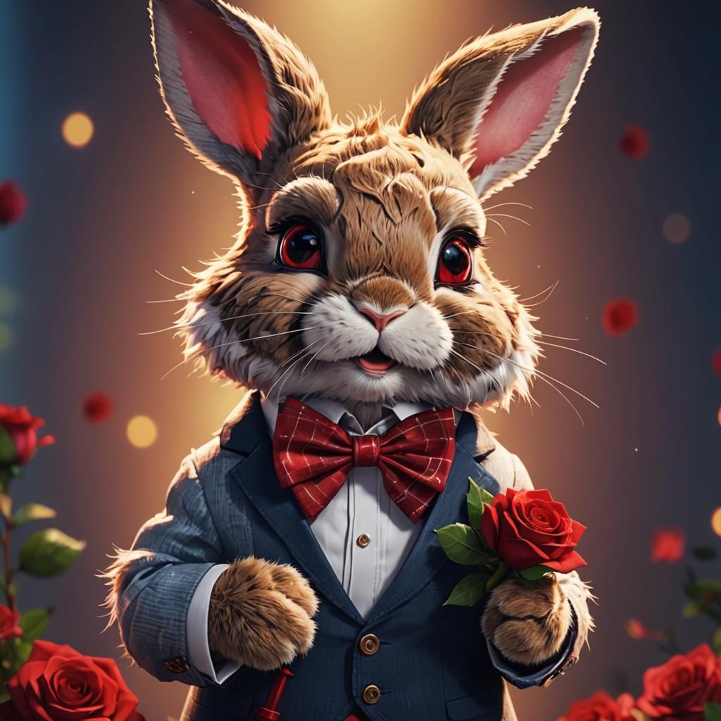 Anime Bunny with Rose in Dreamlike Style