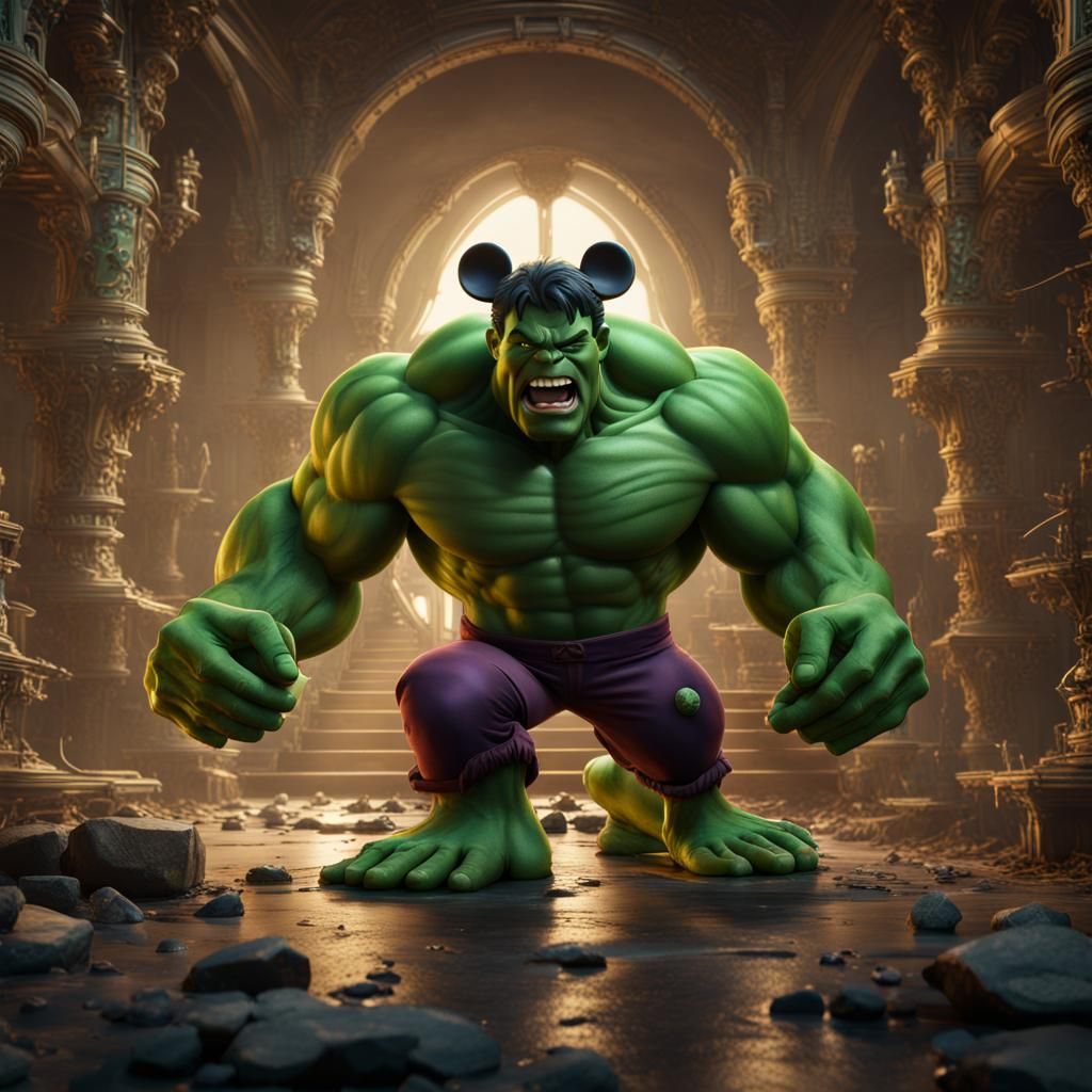 Mickey Mouse as the Hulk: Detailed Matte Painting