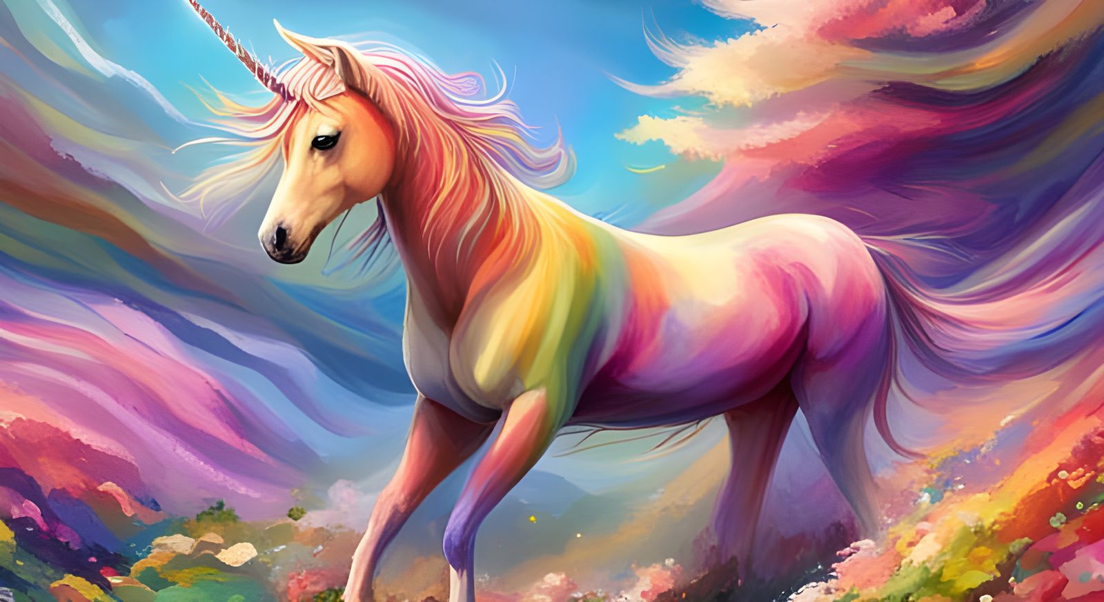 Rainbow Unicorn" Create a unicorn with a coat that is an explosion of