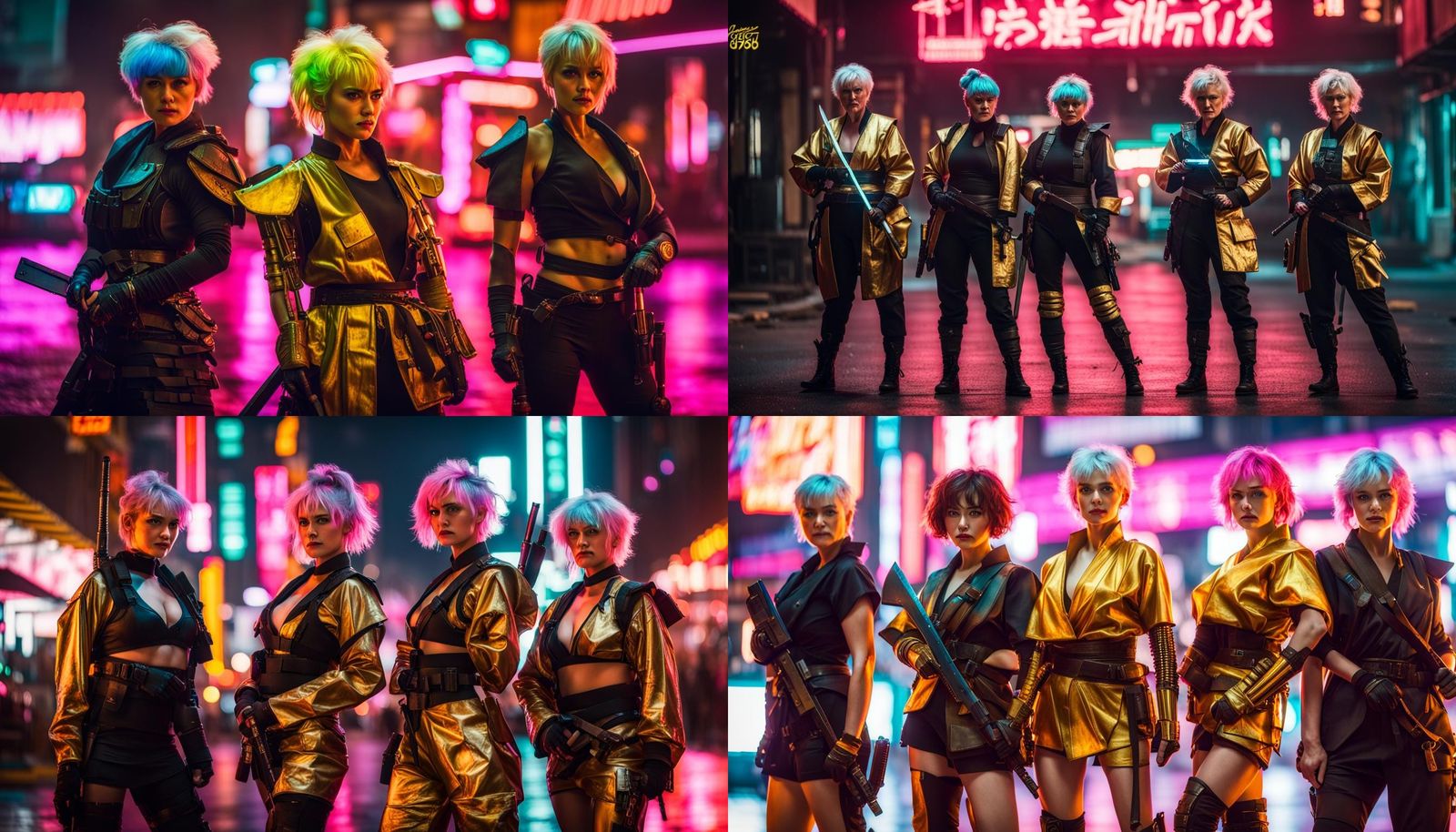 Golden Girls as samurai commandos, cyberpunk 2099 blade runn...