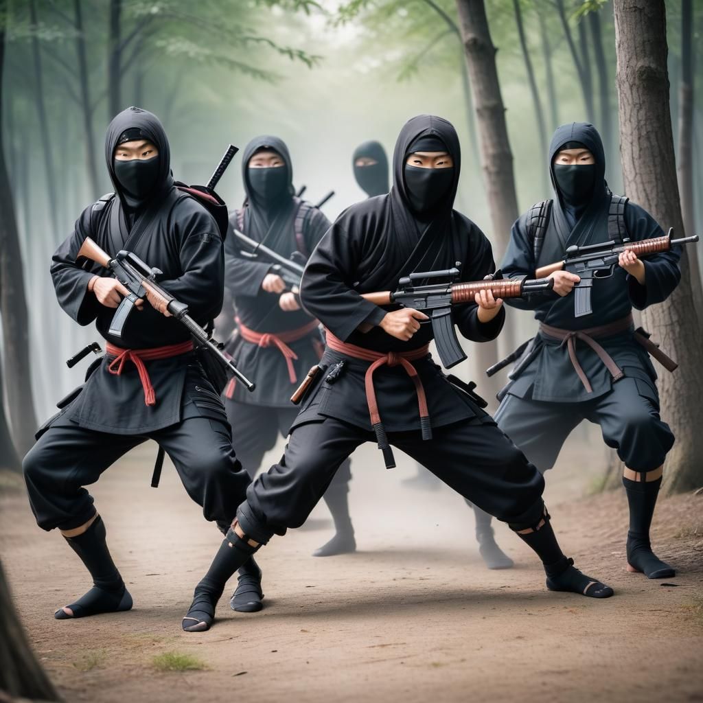 Group of ninjas armed with rifles - AI Generated Artwork - NightCafe ...