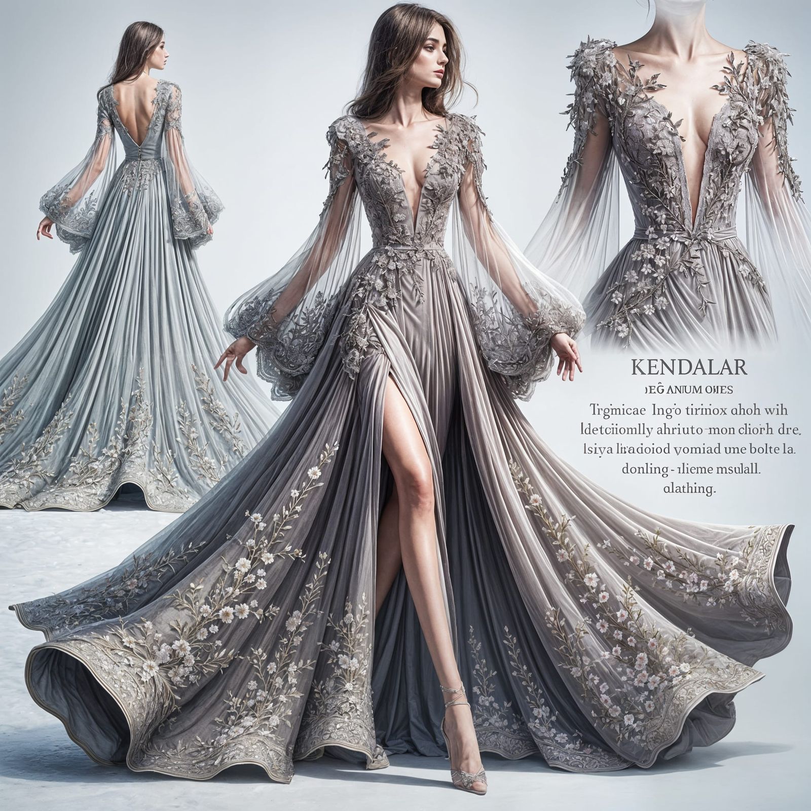 Elegant Lady in The Kendalar Dress with Floral Embroideries