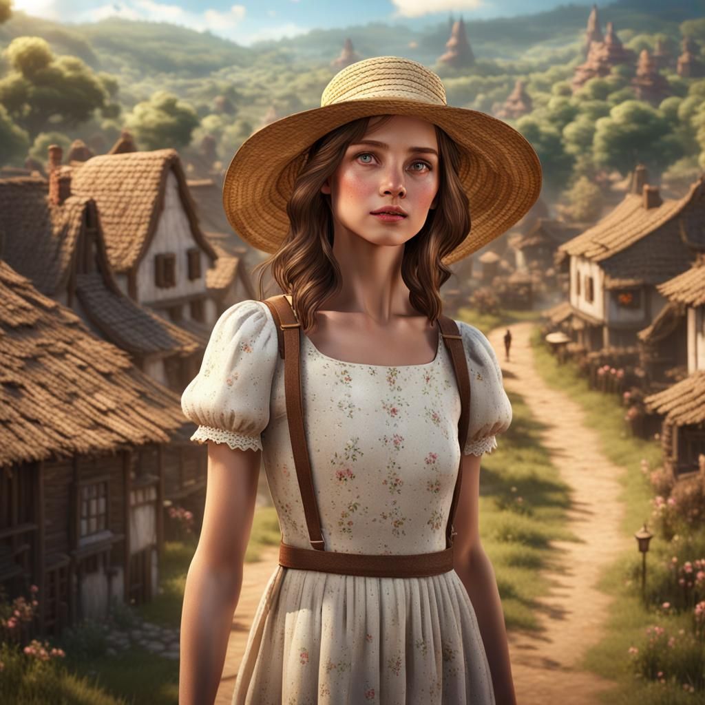 Sweet young villager with a straw hat. - AI Generated Artwork ...