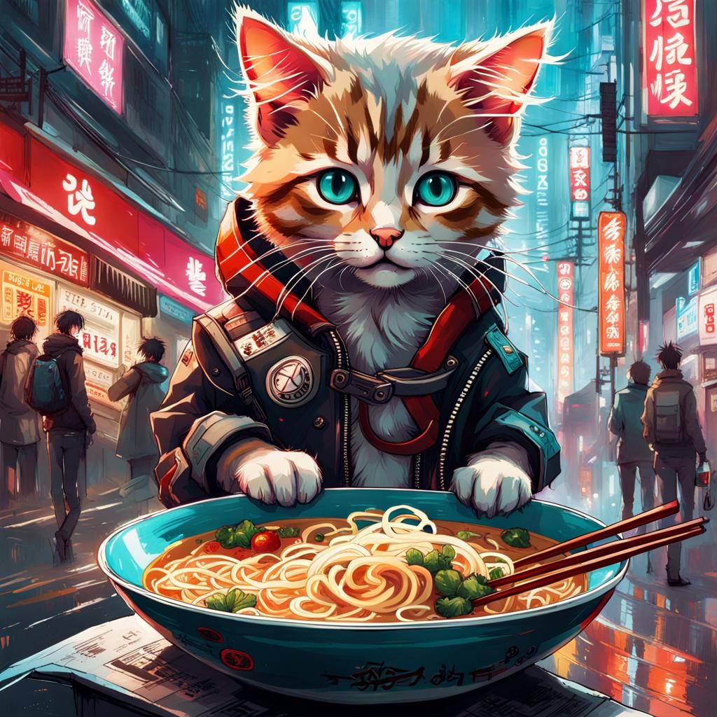 Ramen cat  by @1cheesepuff 