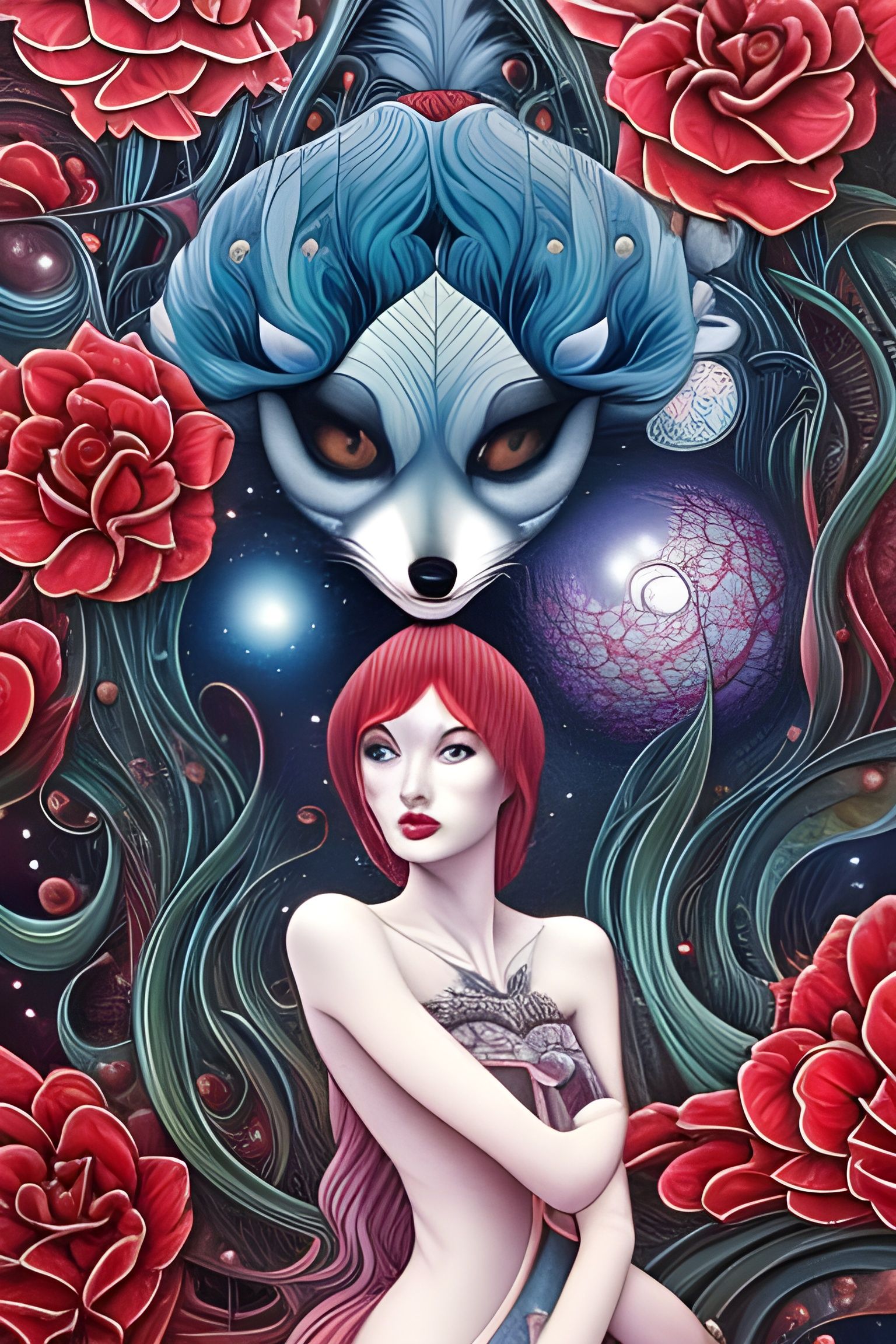 By Junji Ito: beautiful fox into rose petals galaxy fractals...