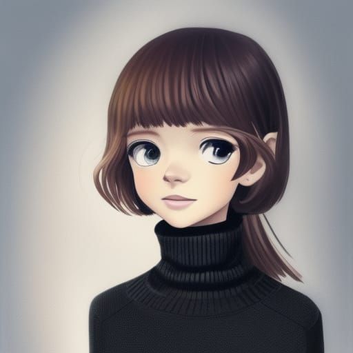Premium Photo | Anime style girl with glasses and a turtleneck sweater  posing for a picture generative ai