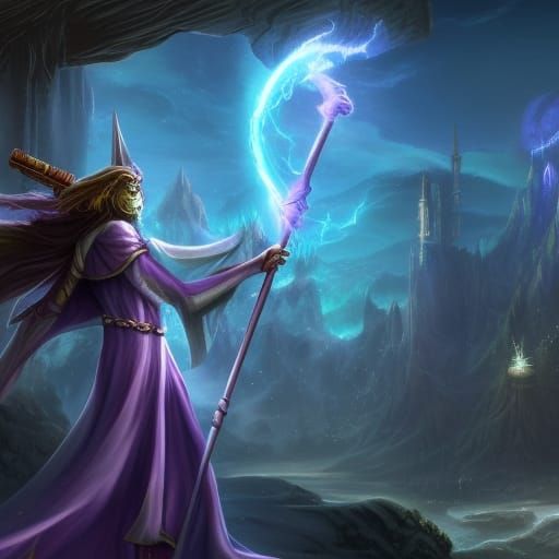 Wizard using Magic Staff 1