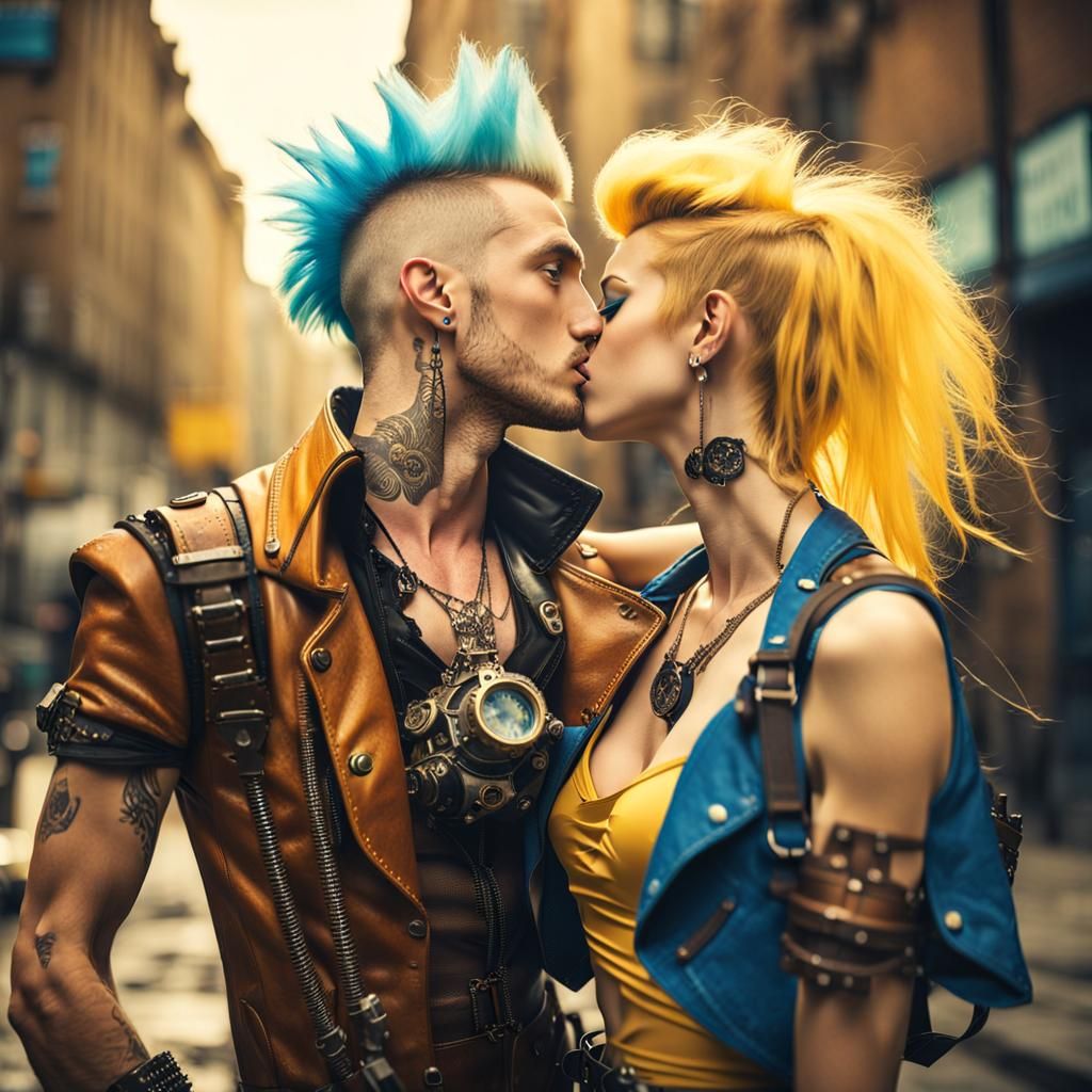 Beautiful young punk kissing couple