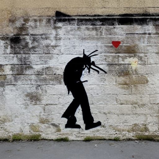 Skeleton Smoking Cigar Graffiti on White Wall