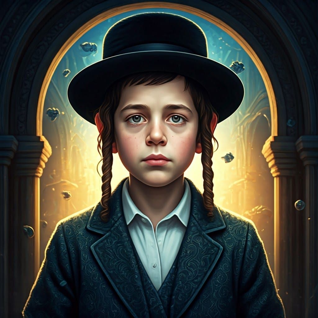 Chassidic Boy in Vibrant, Mystical World