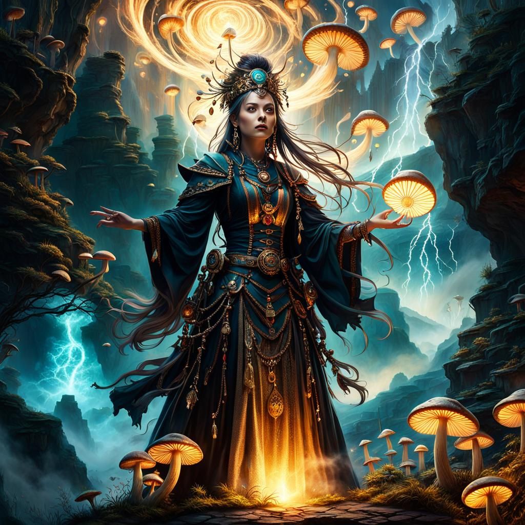 Shaman summoning spirits from the Underworld. Cinematic film still ...