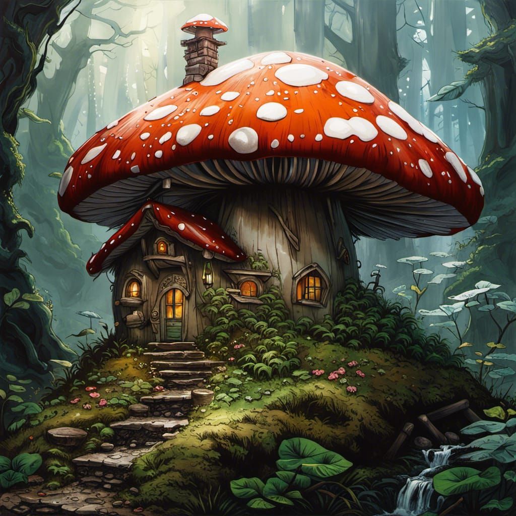 Mushroom cottage   by @Revenant_