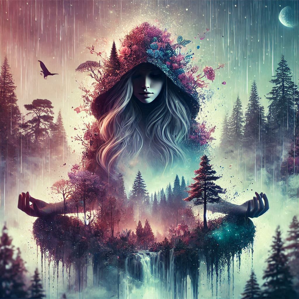 double exposure beautiful fantasy DALL-E 3 portrait landscap...