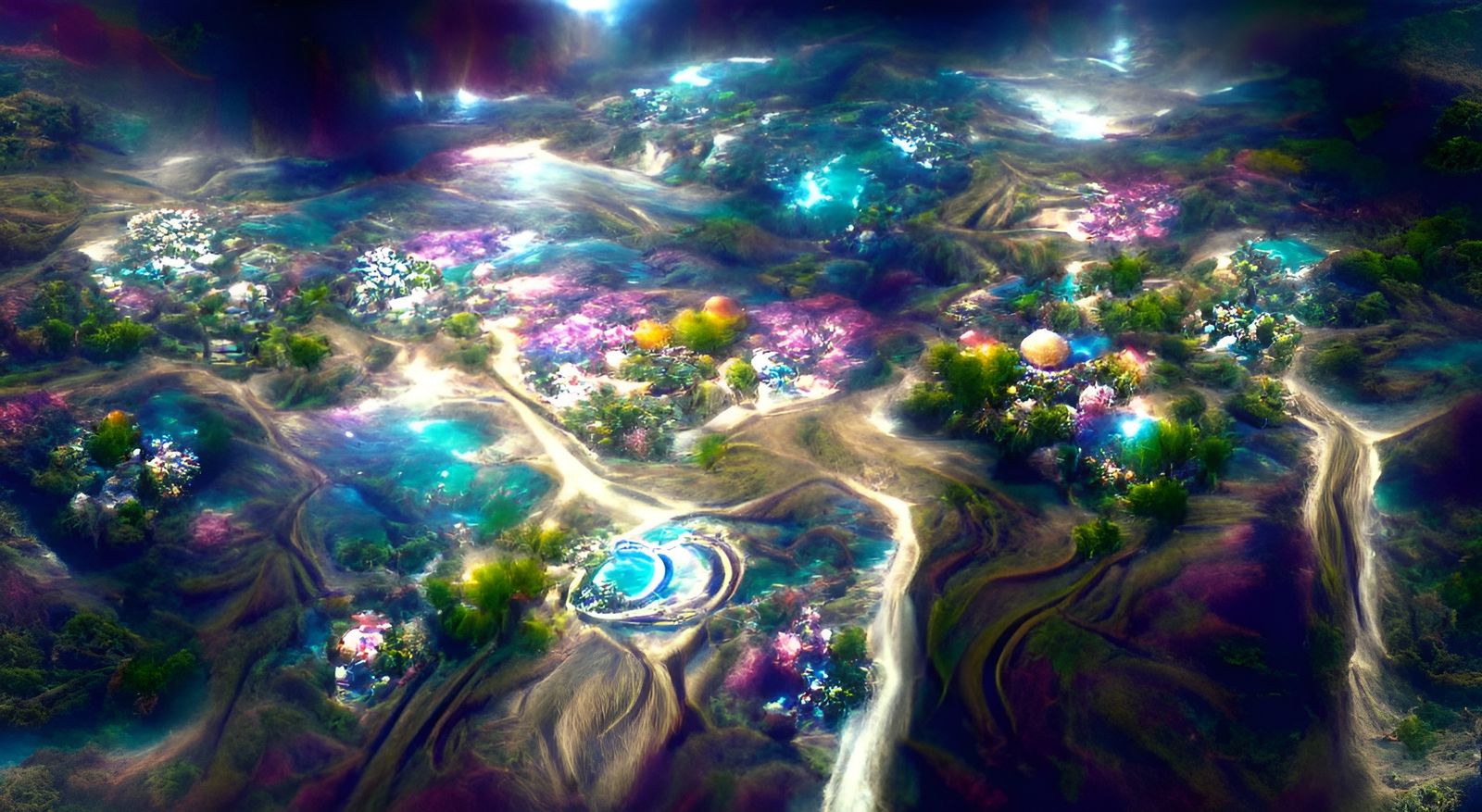 Dream colored blooming crystal landscape 8k resolution conce...