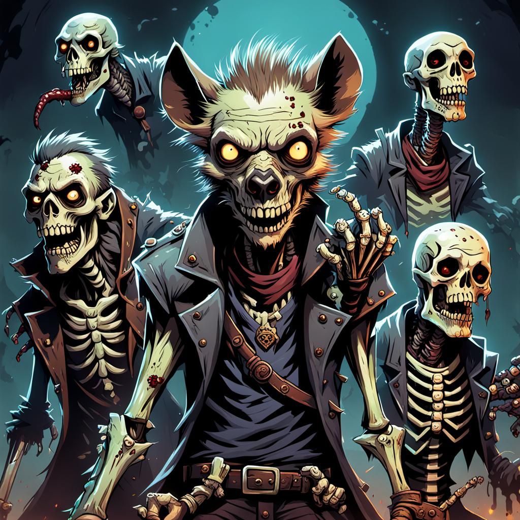 Hyena Necromancer with Zombie Arm and Skeletons