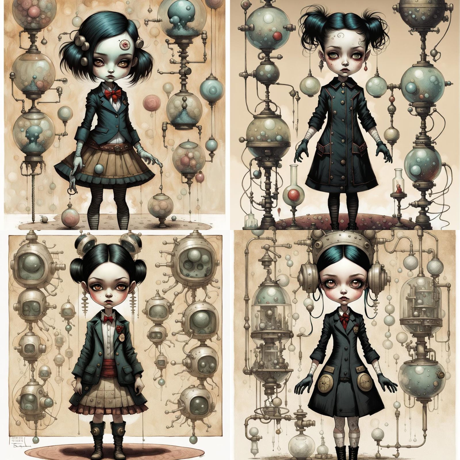 An eccentric science chibi girl in art brut style by Santiago Caruso ...