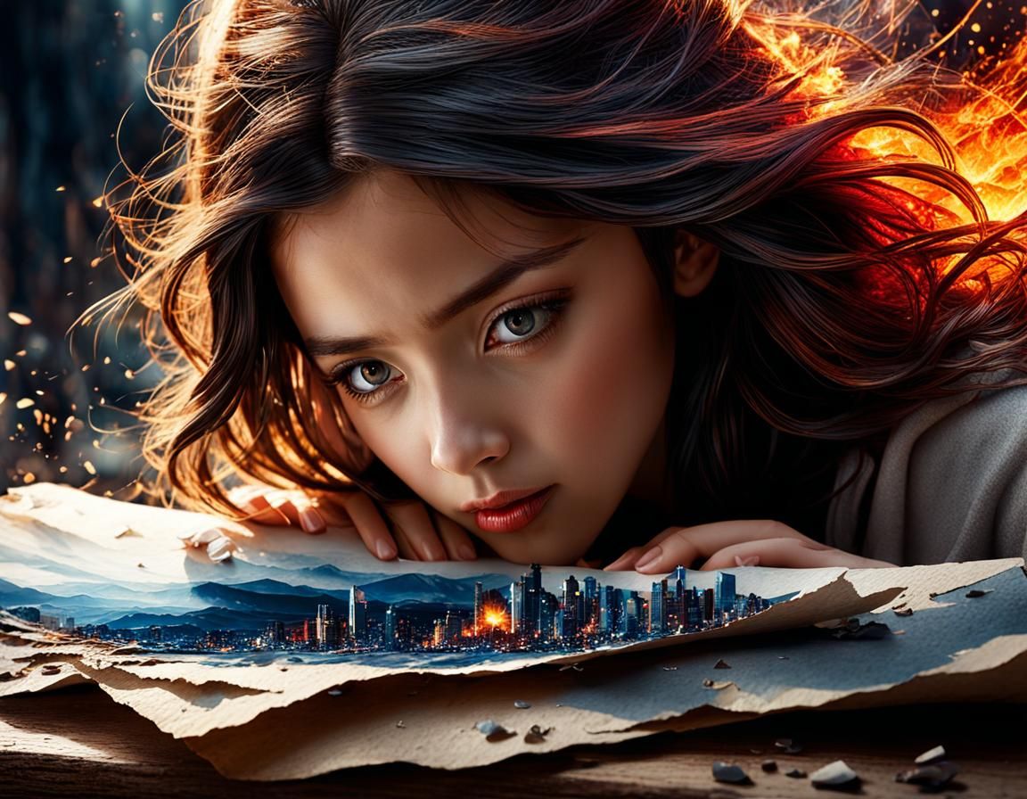 Woman's Shattered World: a Watercolor Masterpiece