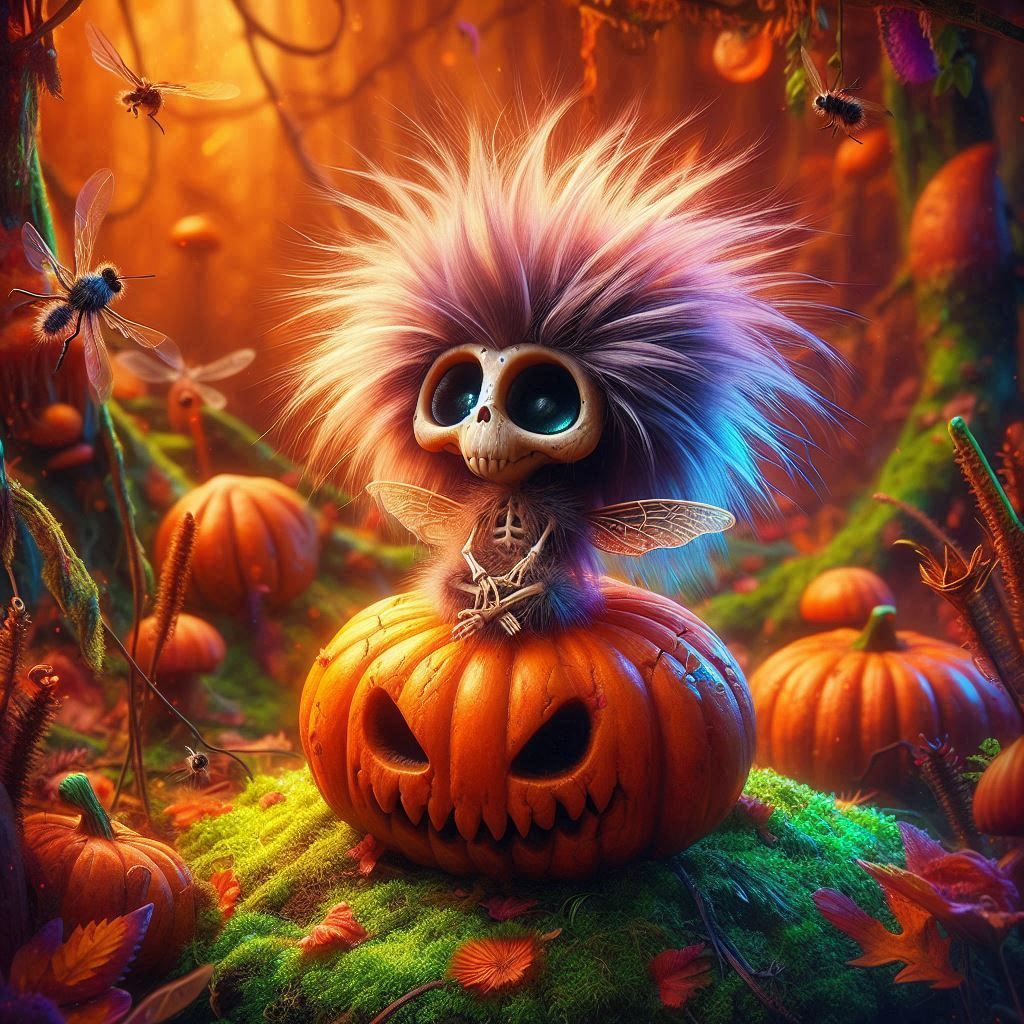 Skeletal Hairy Fairy on Pumpkin