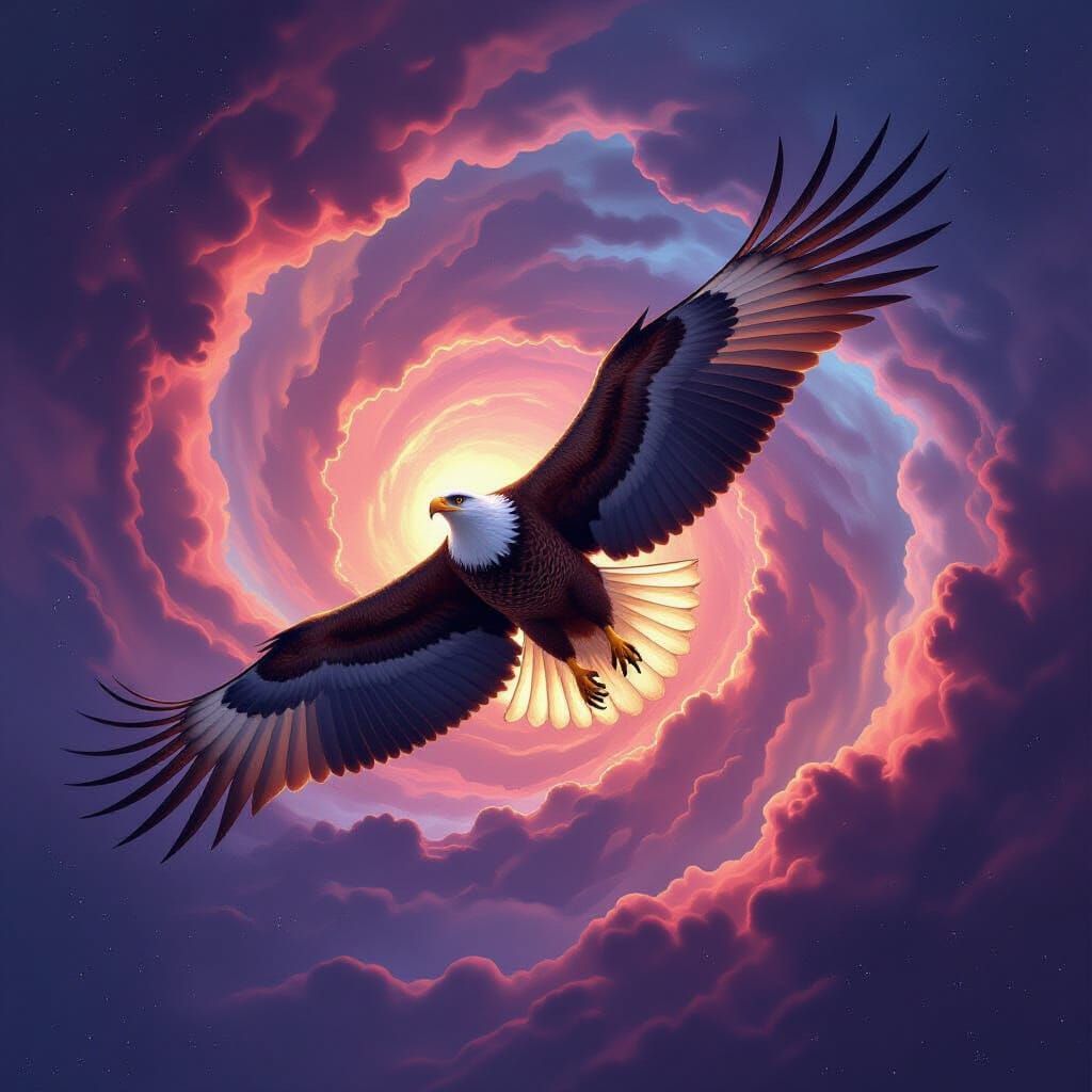 Majestic Eagle Soars Through Cosmic Vortex in Fantasy Style