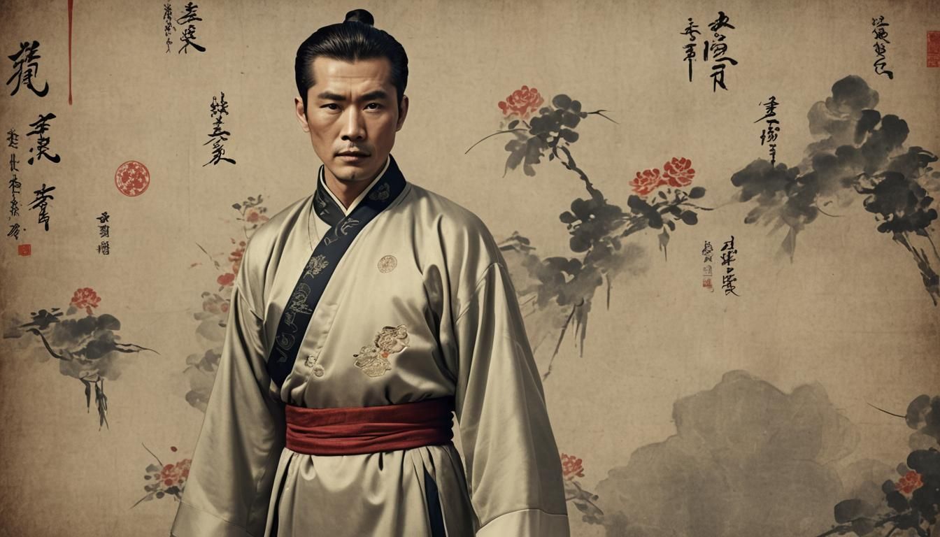 Man in Chinese clothing  retro movie style