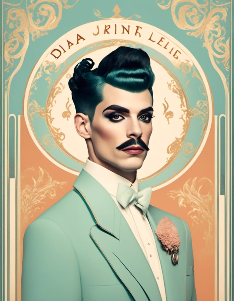 A poster for a drag king from a Wes Anderson movie in subtle...