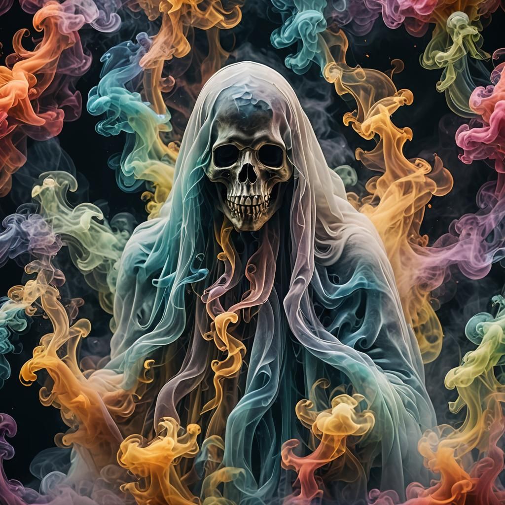 ghost made of colorful smoke