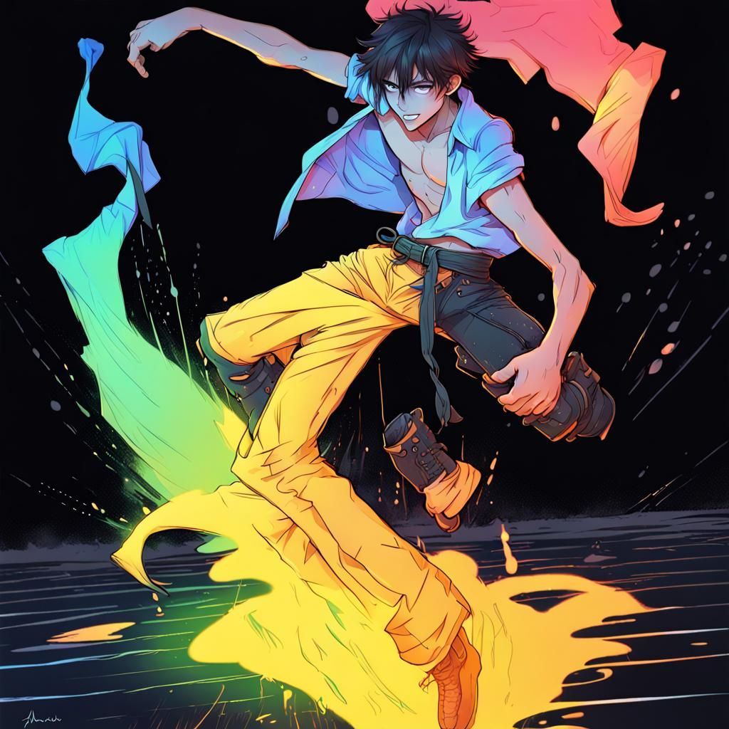 Boy dances in the rain