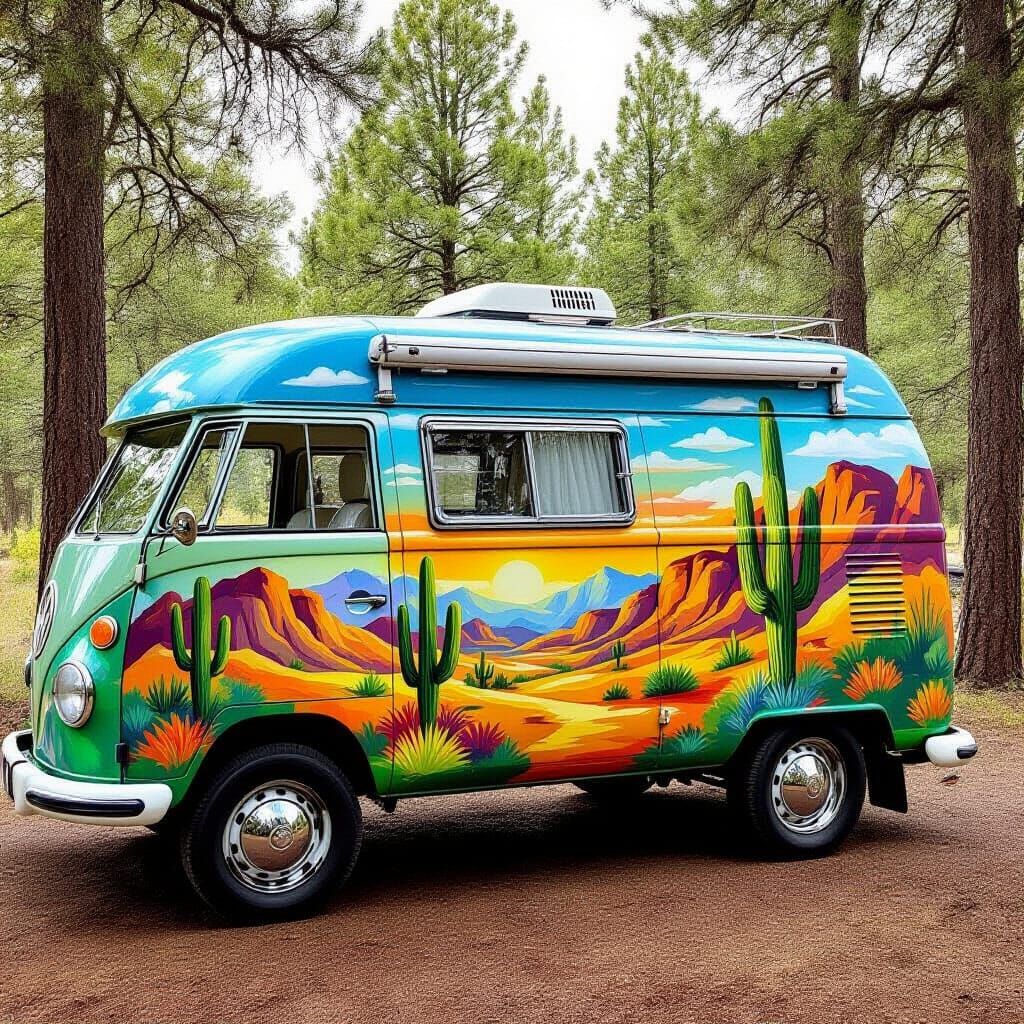 Through the desert with a vw bus with no name.  by @Lady Bedo