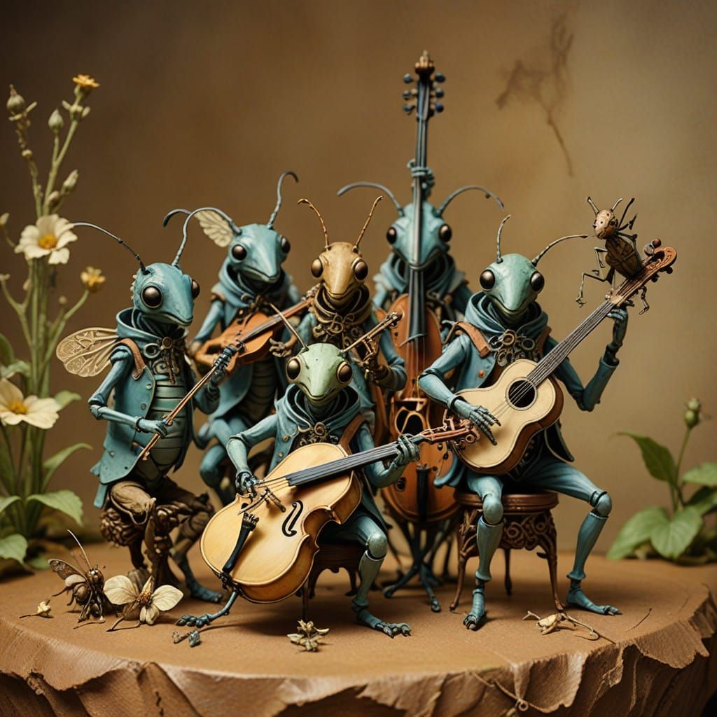 A whimsical insect orchestra  by @Twinkletoast