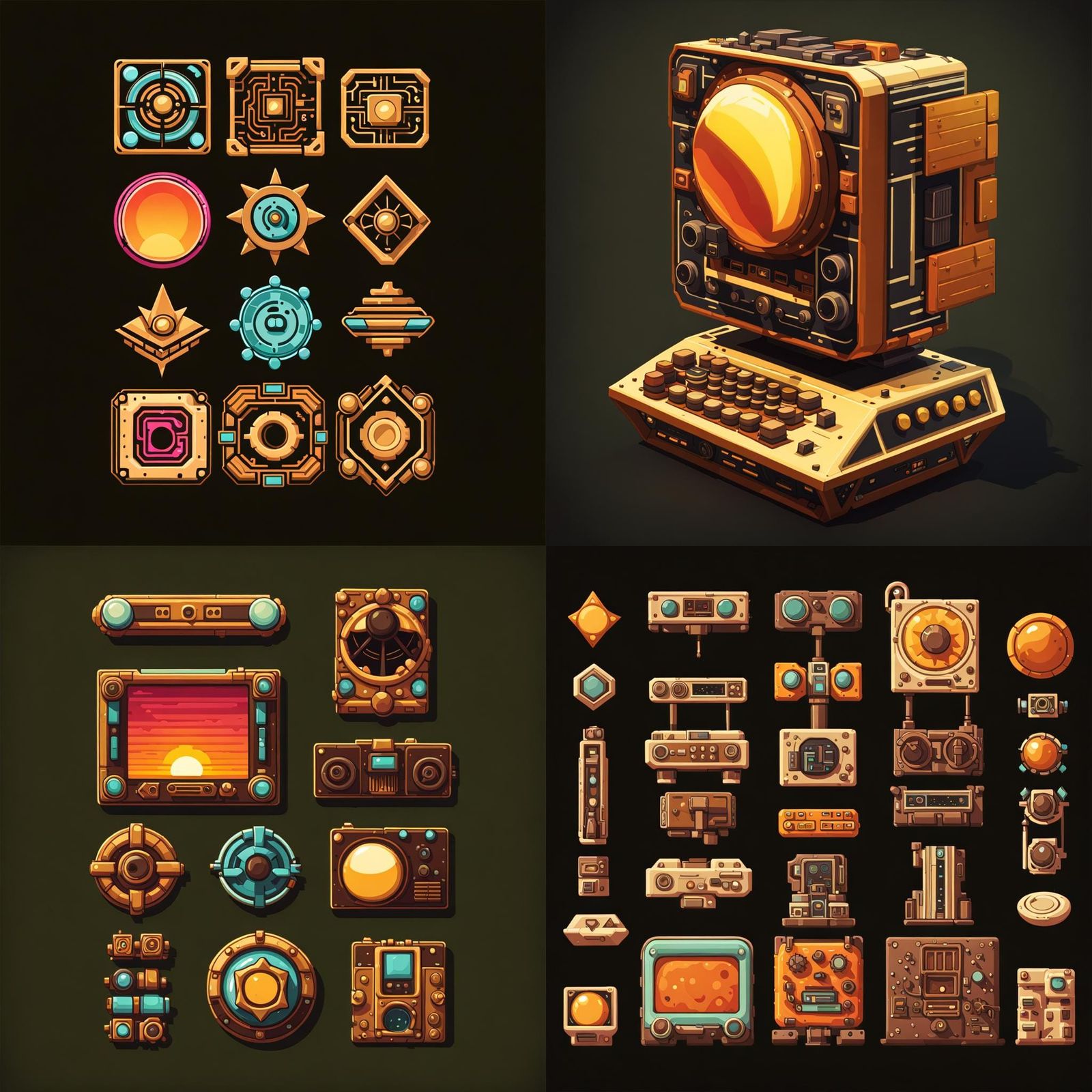 modular solarpunk groovy retro toon environmental art assets...