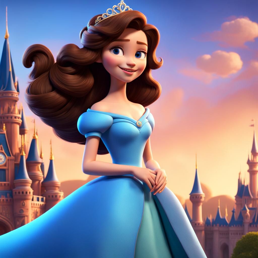 princess with brown hair below her shoulders she weares a lo...