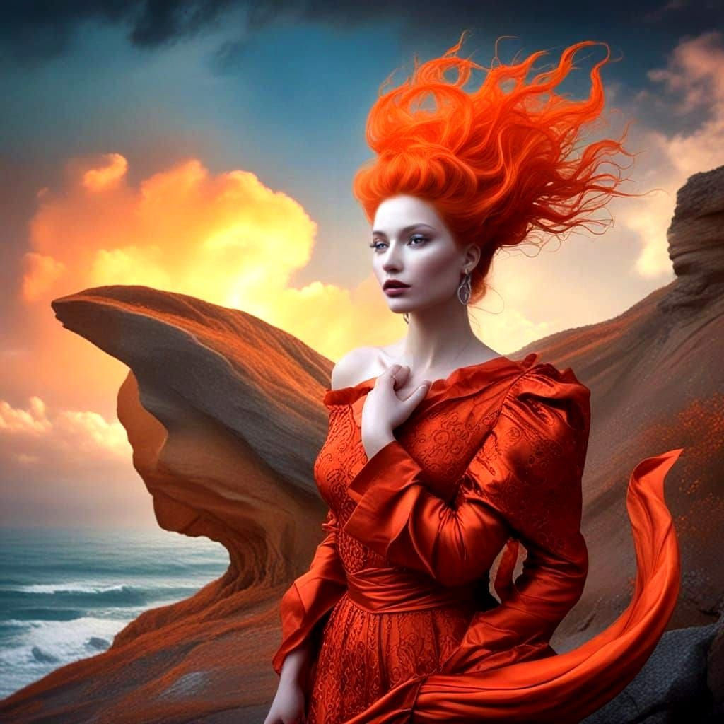 Elegant Woman in a Vibrant Surreal Landscape