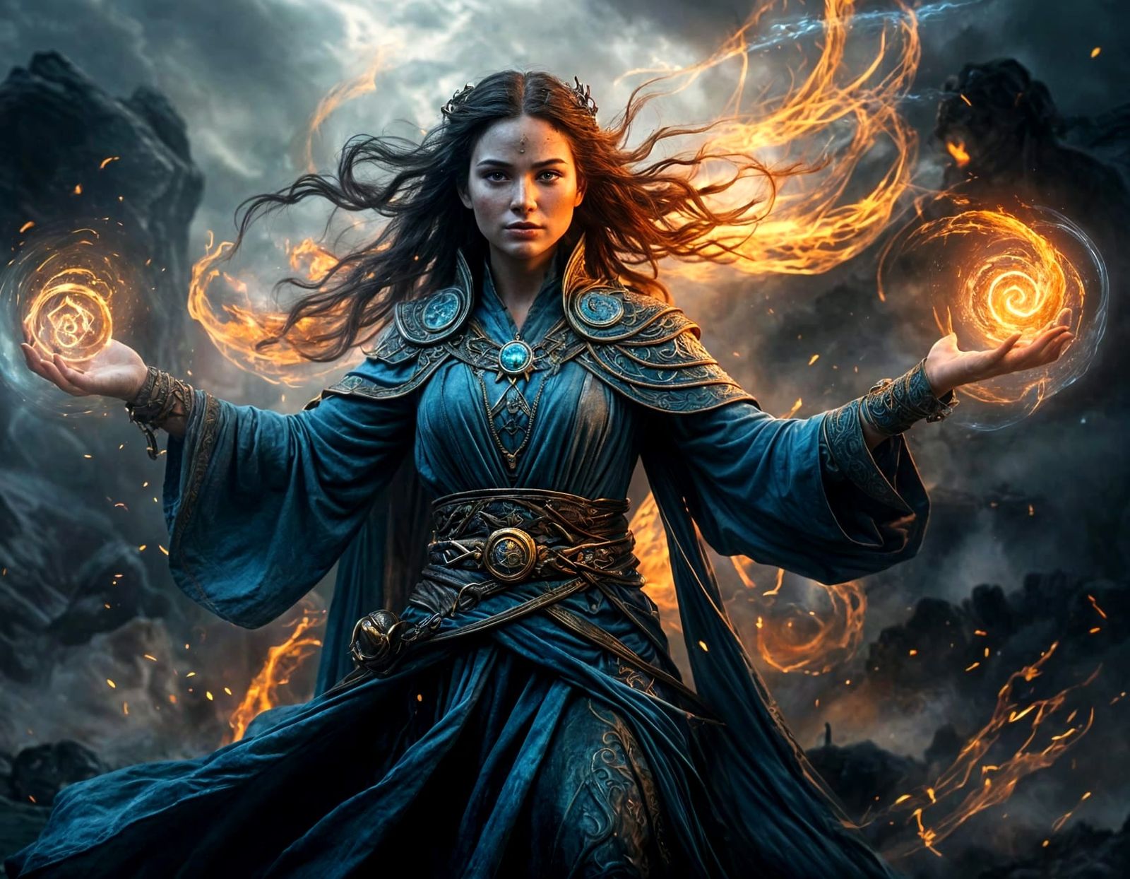 Fire Runes - Epic Sorceress Unleashes Elemental Magic in Vib...