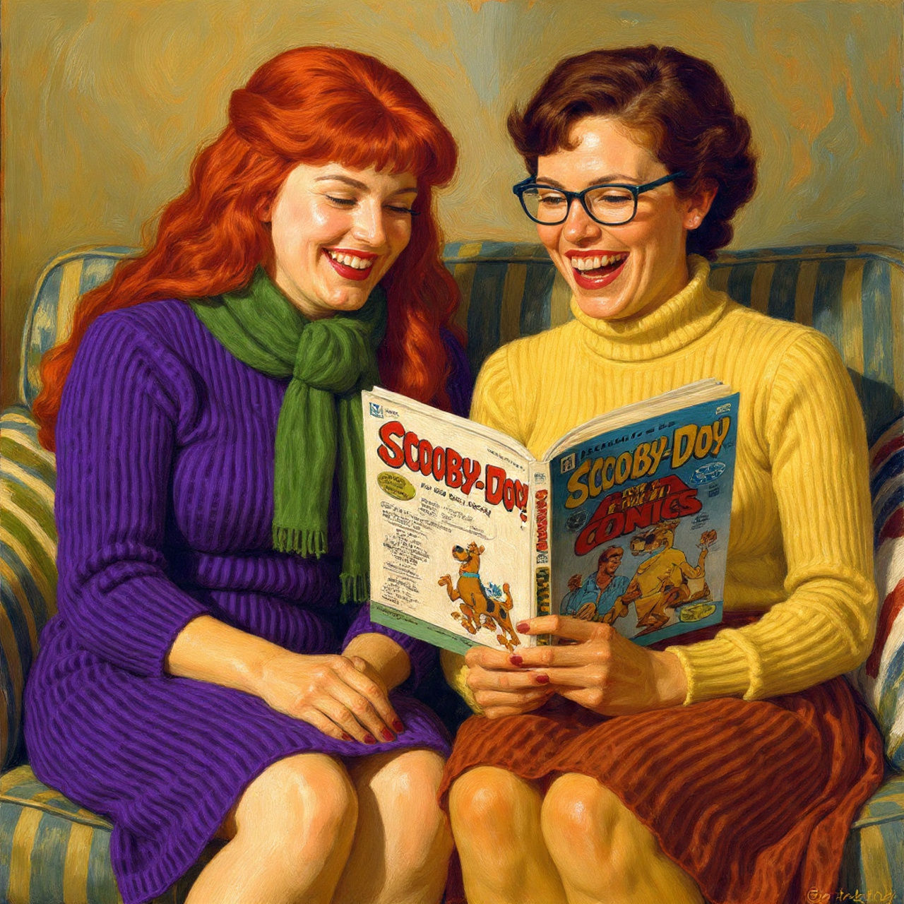 Besties researching their next cosplay.