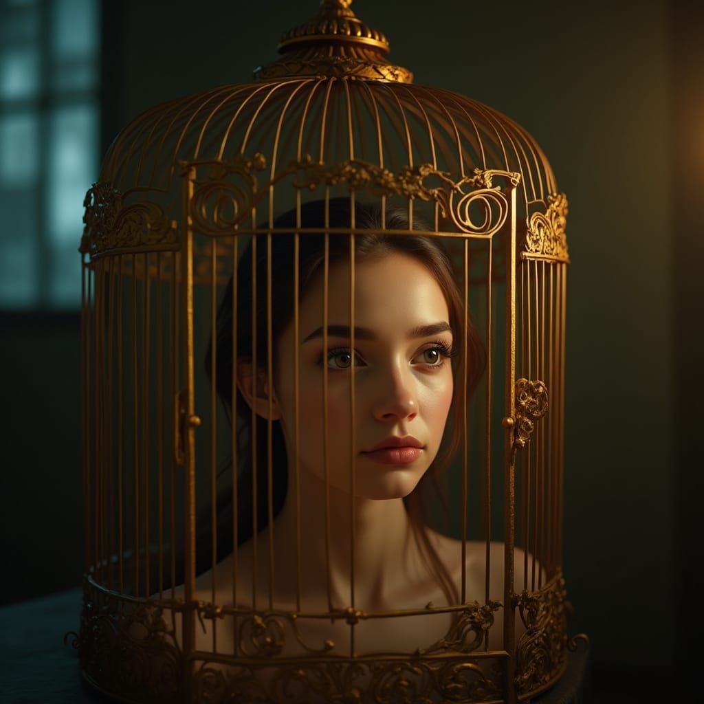 inside a golden birdcage