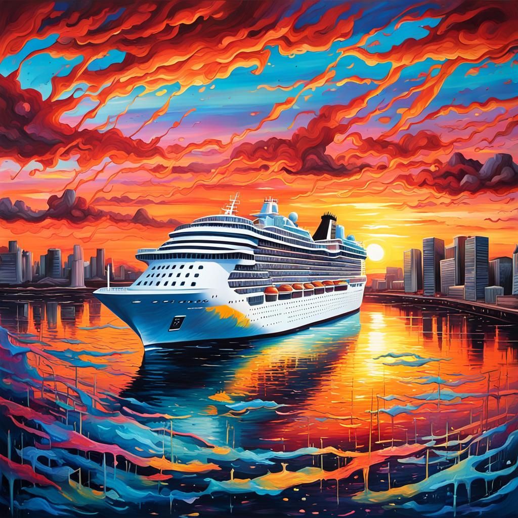 A mesmerizing sunset viewed from the deck of a beautiful cru...