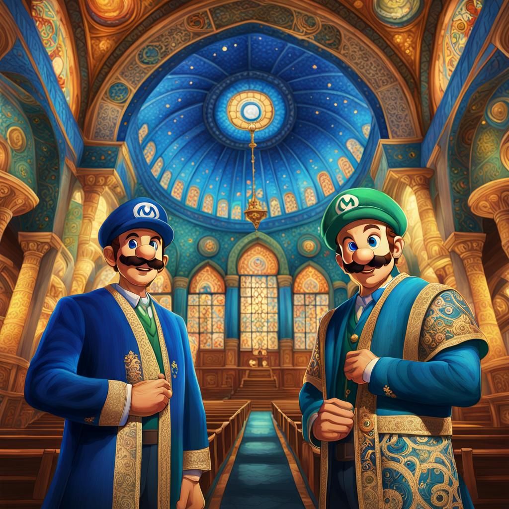 Mario and Luigi in Jewish Attire: Fantasy Art