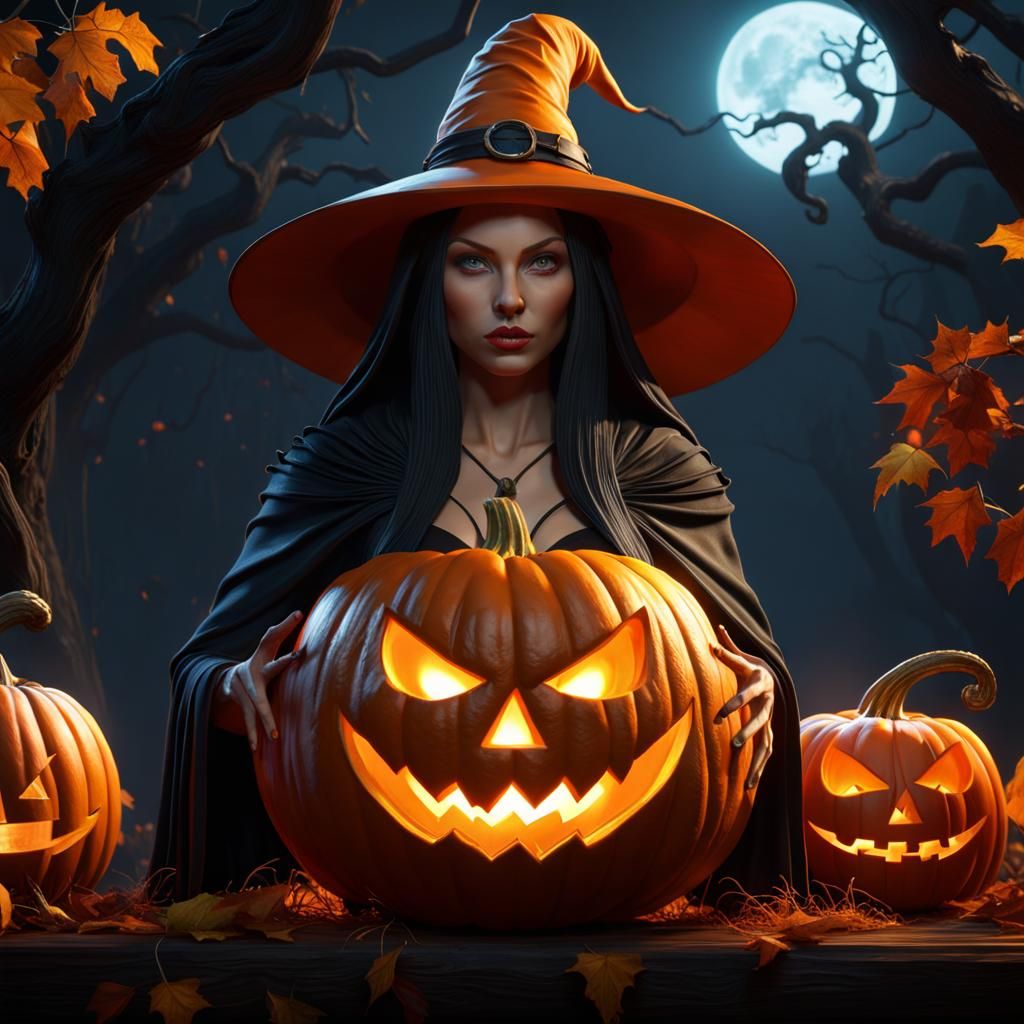 Photorealistic Pumpkin Witch: 8K Unreal Engine Render