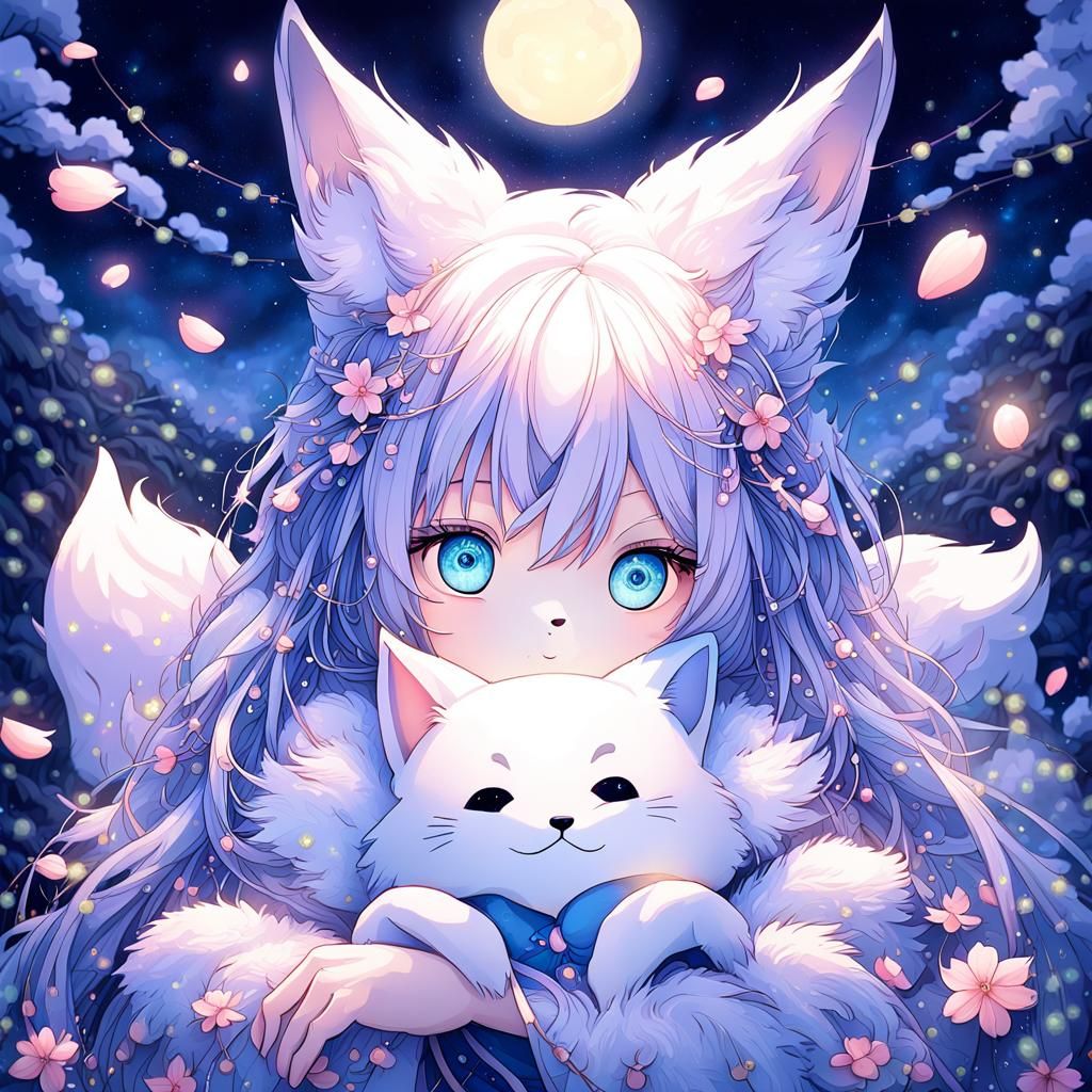 adorable cute fox girl hugging a fox plushie - AI Generated Artwork -  NightCafe Creator