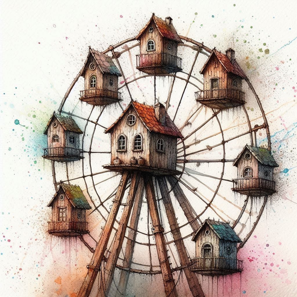 old rustic ferris wheel in a city