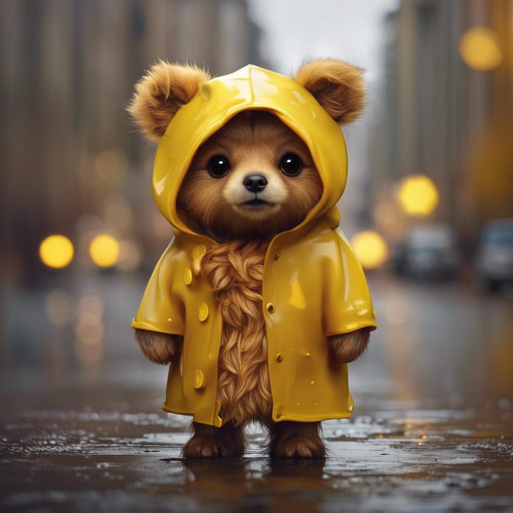A very cute little bear in the rain!!♥️  by @Look a dog