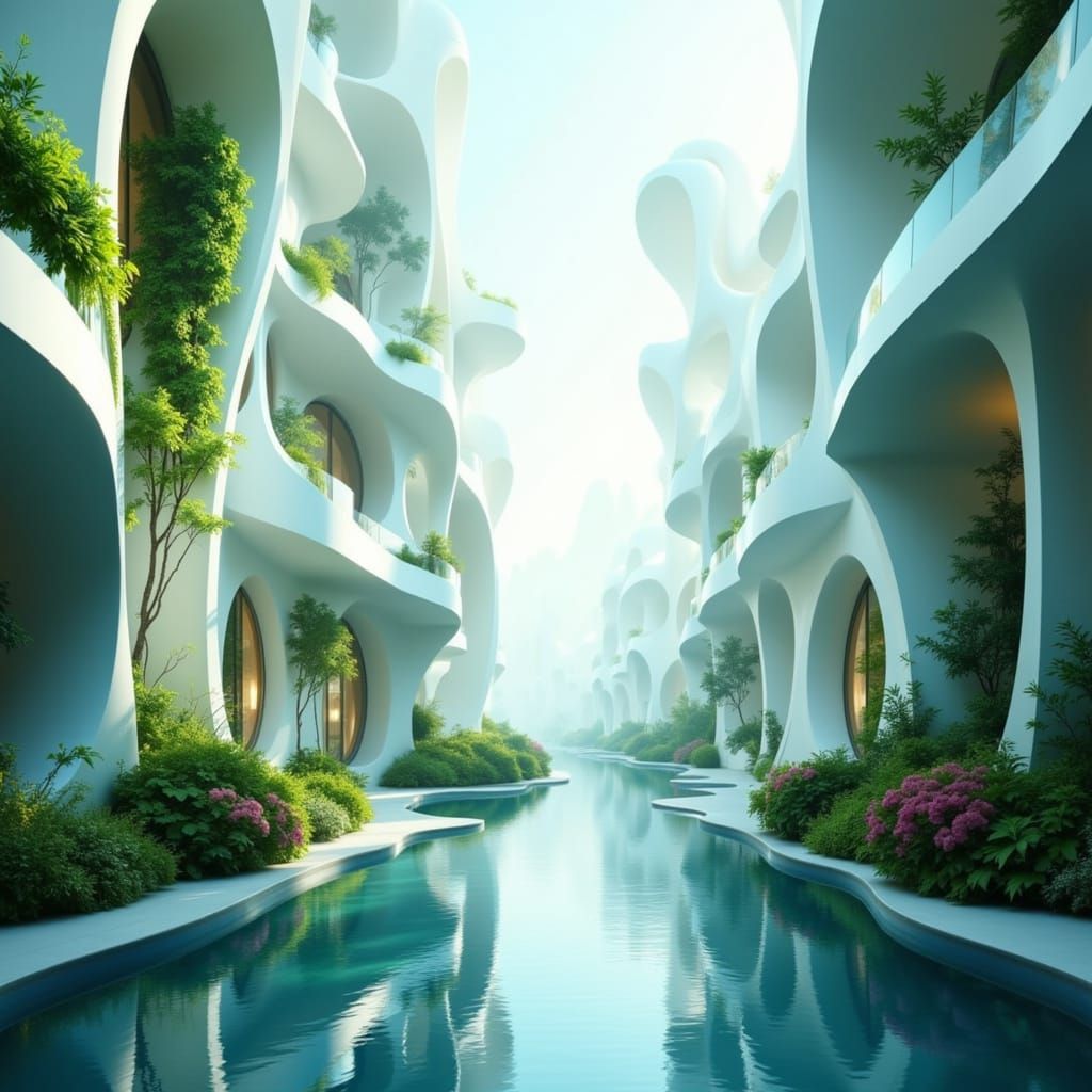 Futuristic Utopian Cityscape with Vertical Gardens