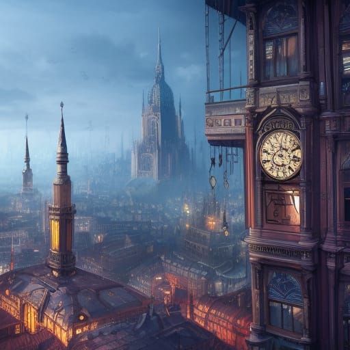 A city full of clocks and hourglasses detailed matte paintin...
