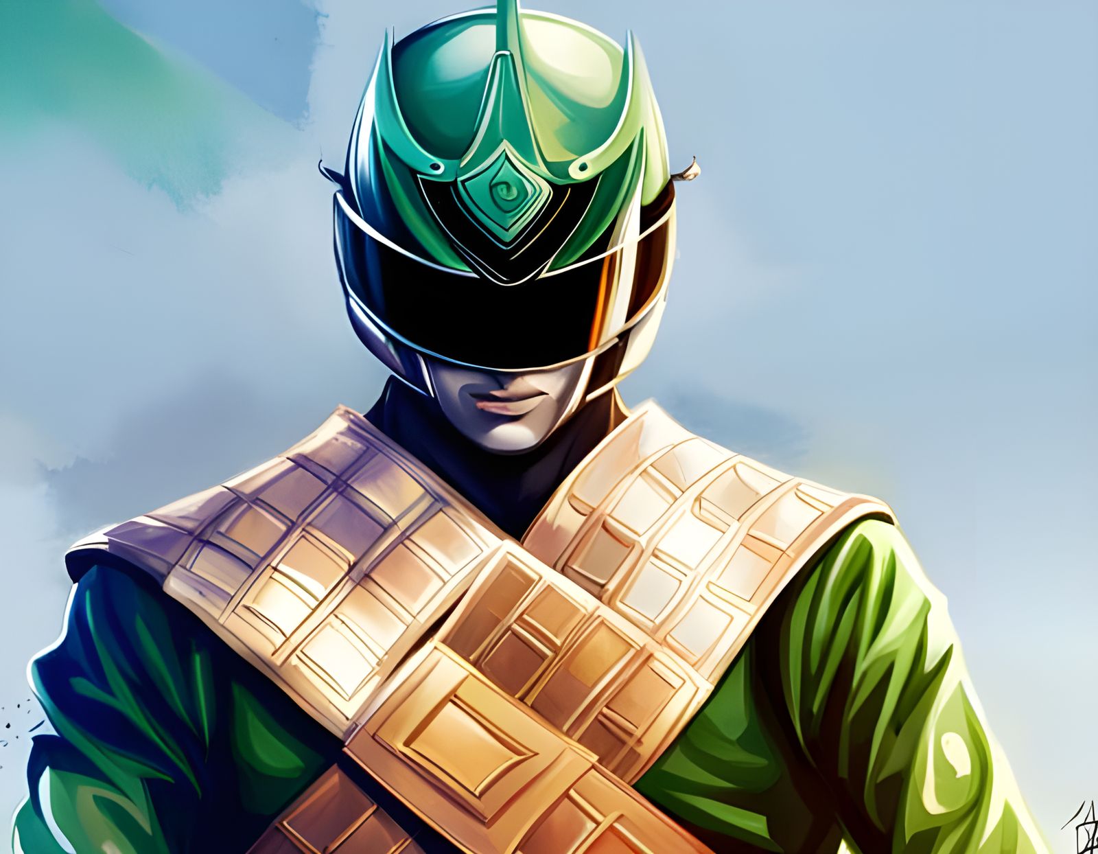 The green power ranger if he were a samurai warrior in feuda...