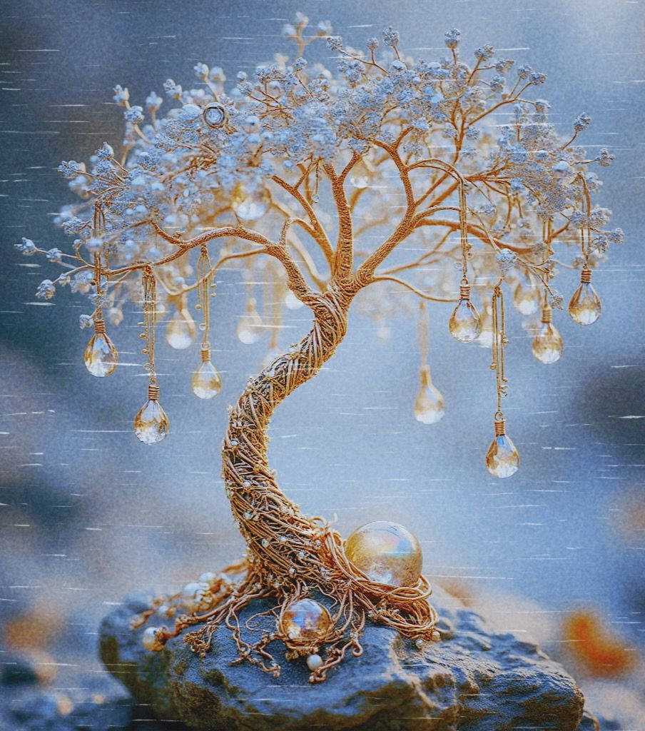 wire willow tree with silver and gold diamonds