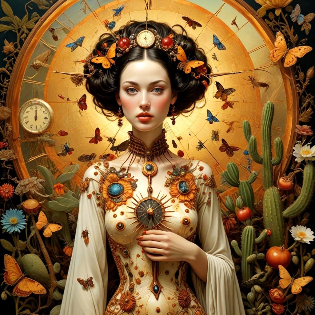 Surreal Insect Still Life with Elegant Woman