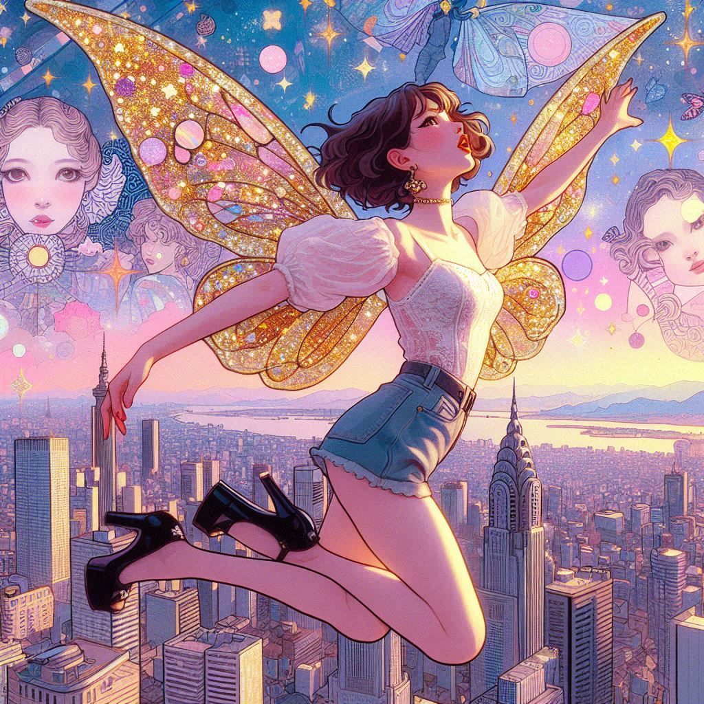 1980s style vhs aesthetic, gustav klimt style, japanese impr...