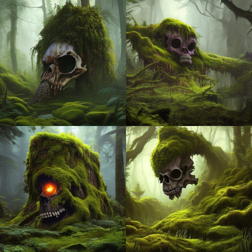 Skull overgrown in fantasy forest  by @Chris